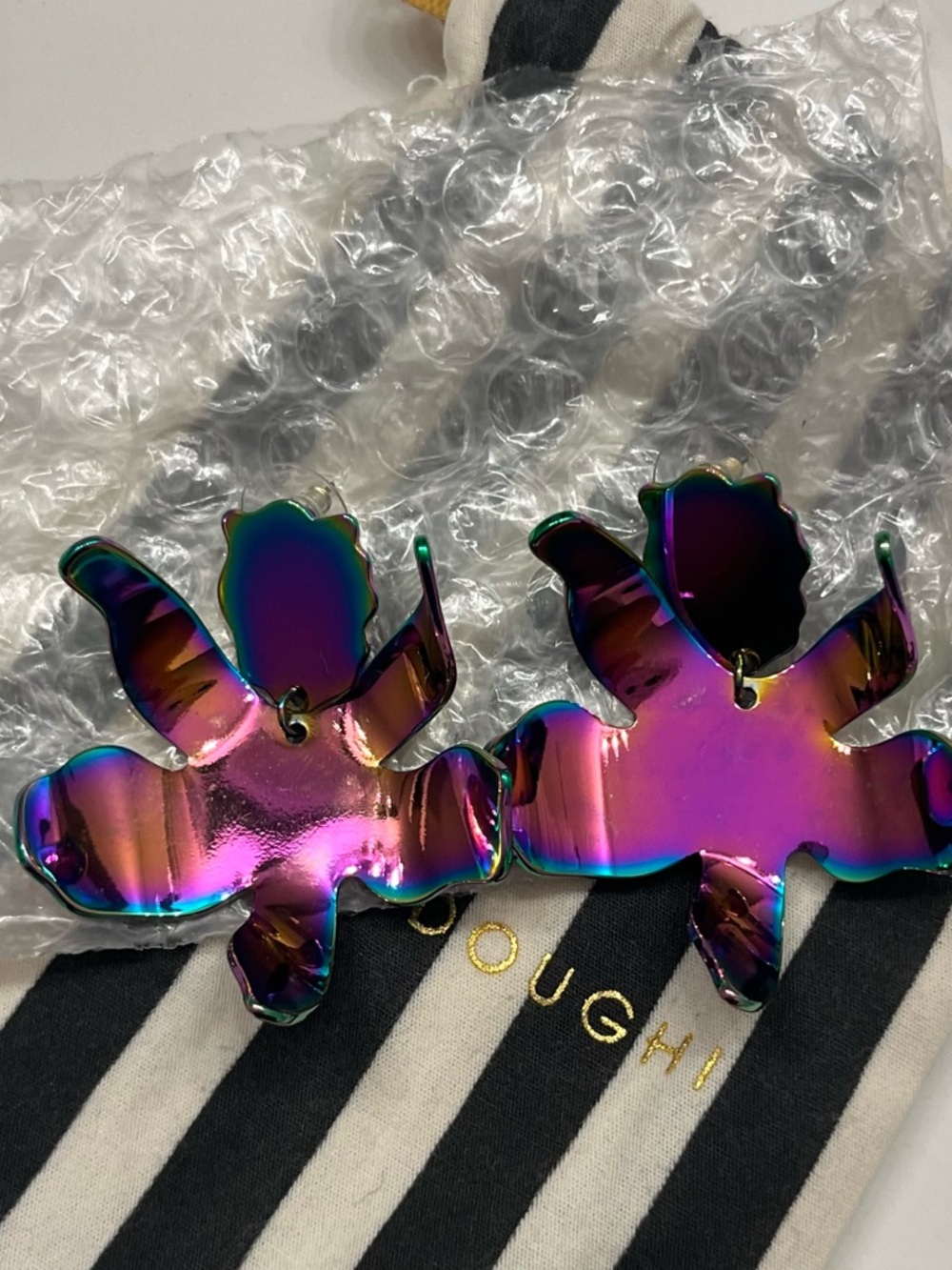 Lele Sadoughi Disco Fever Iridescent Flower Metal Small  Paper Lily  Earrings